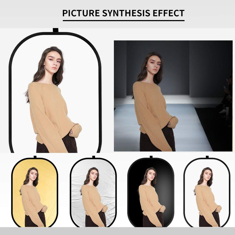 Konseen 4 in 1 Collapsible Pop Up Backdrop Reflector Panel for Photographys 1.5x2 M/5x6.5feet Chromakey 100% Cotton Muslin Black White Reversible Photo Background Screen with Carry Bag - Image 3